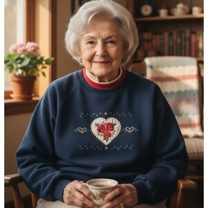 Top Stitch By Morning Sun Embroidered Flowers Heart Sweatshirt XL  Vintage Old $